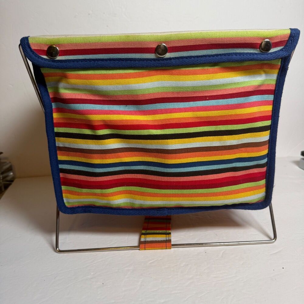 Vintage 2003 Old Navy Folding Magazine Rack Striped Canvas Metal Frame Y2K